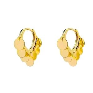 Gold Plated Metal Disc Huggie Hoop Earrings